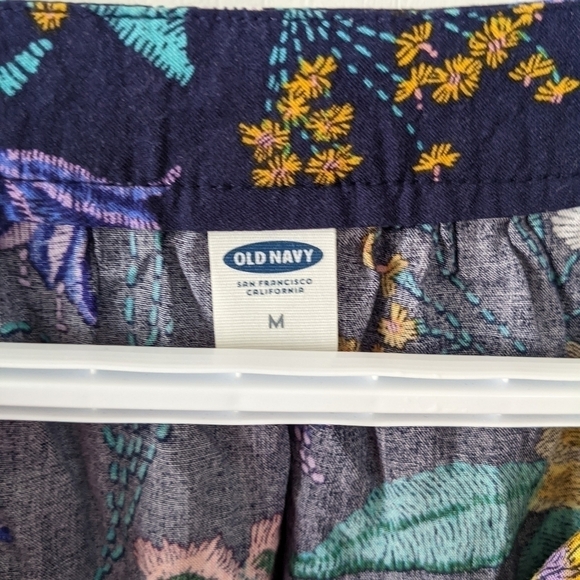 Old navy 100% rayon viscose green blue lace front floral shirt blouse top Medium - Picture 4 of 7